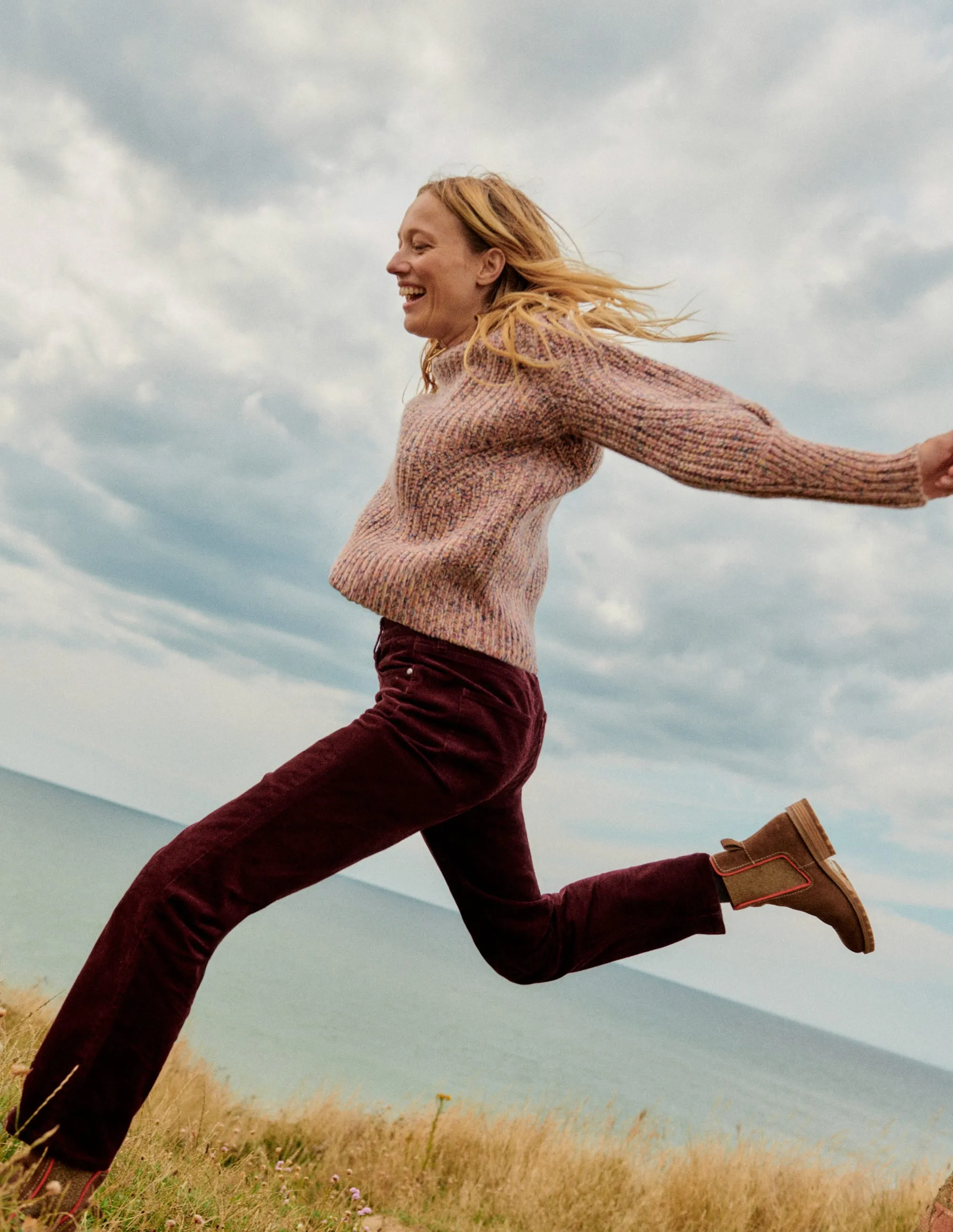 Chunky-Rib Cashmere Jumper-Dusky Rose Marl