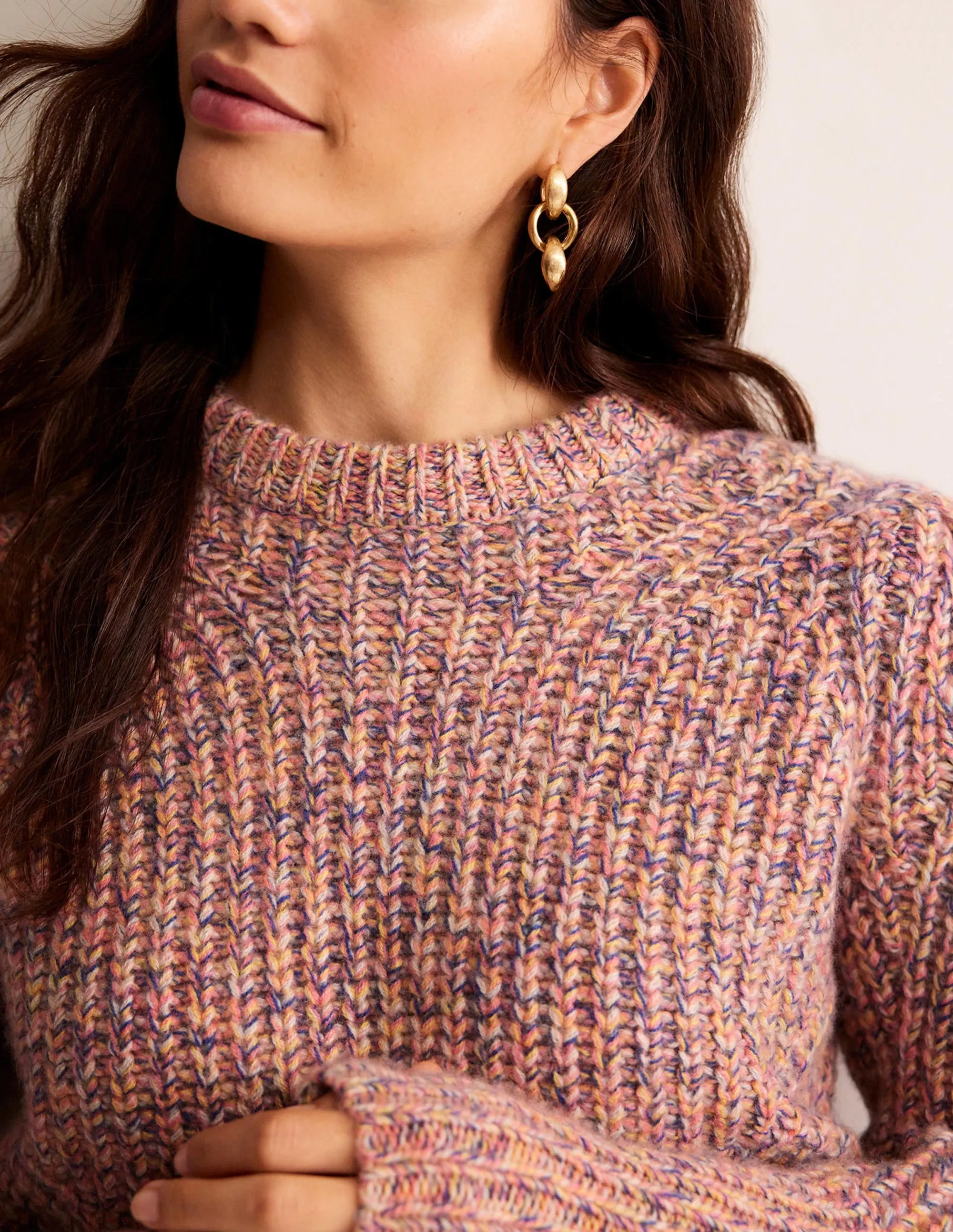 Chunky-Rib Cashmere Jumper-Dusky Rose Marl