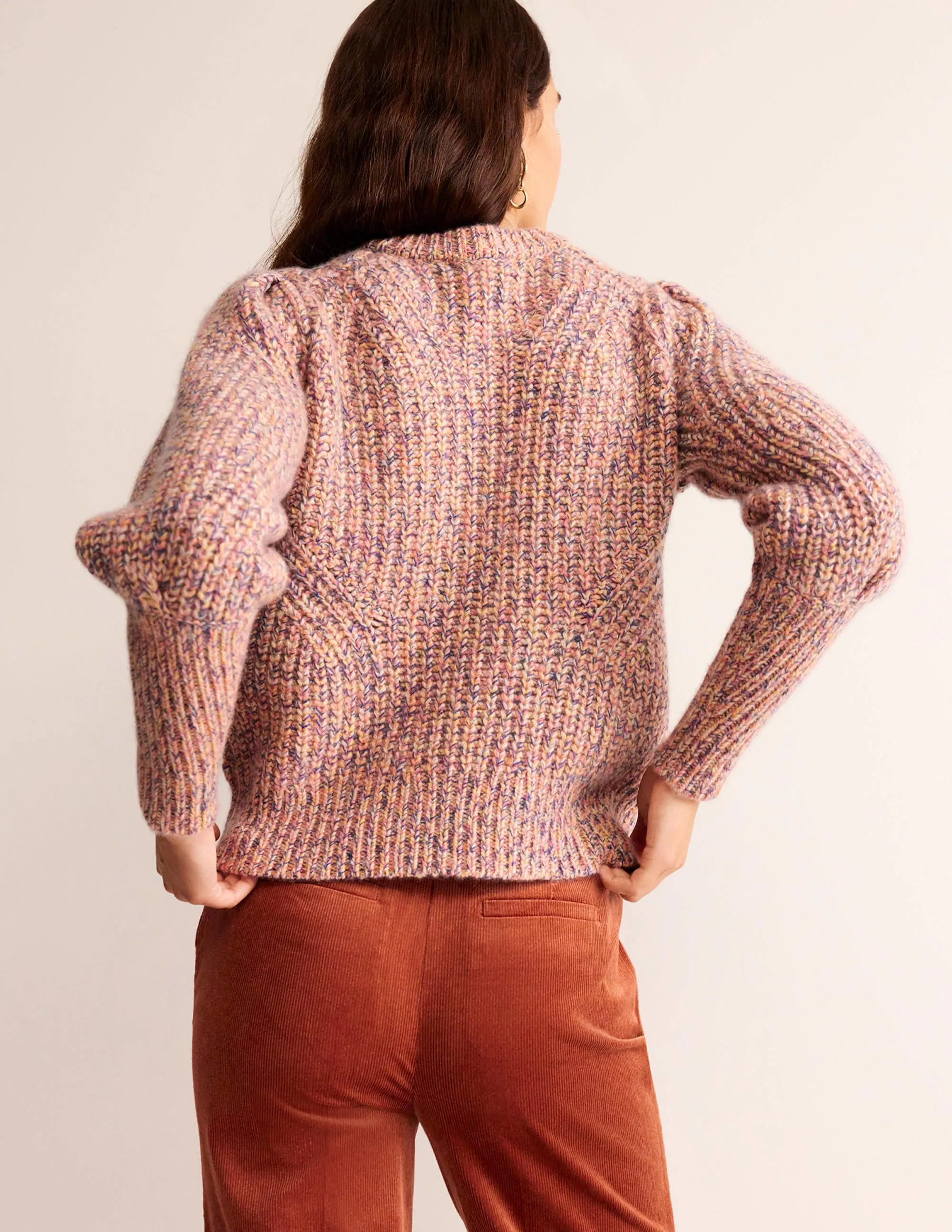 Chunky-Rib Cashmere Jumper-Dusky Rose Marl