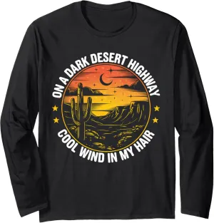 Desert Highway Road Cactus Sunset Graphic Design Long Sleeve T-Shirt