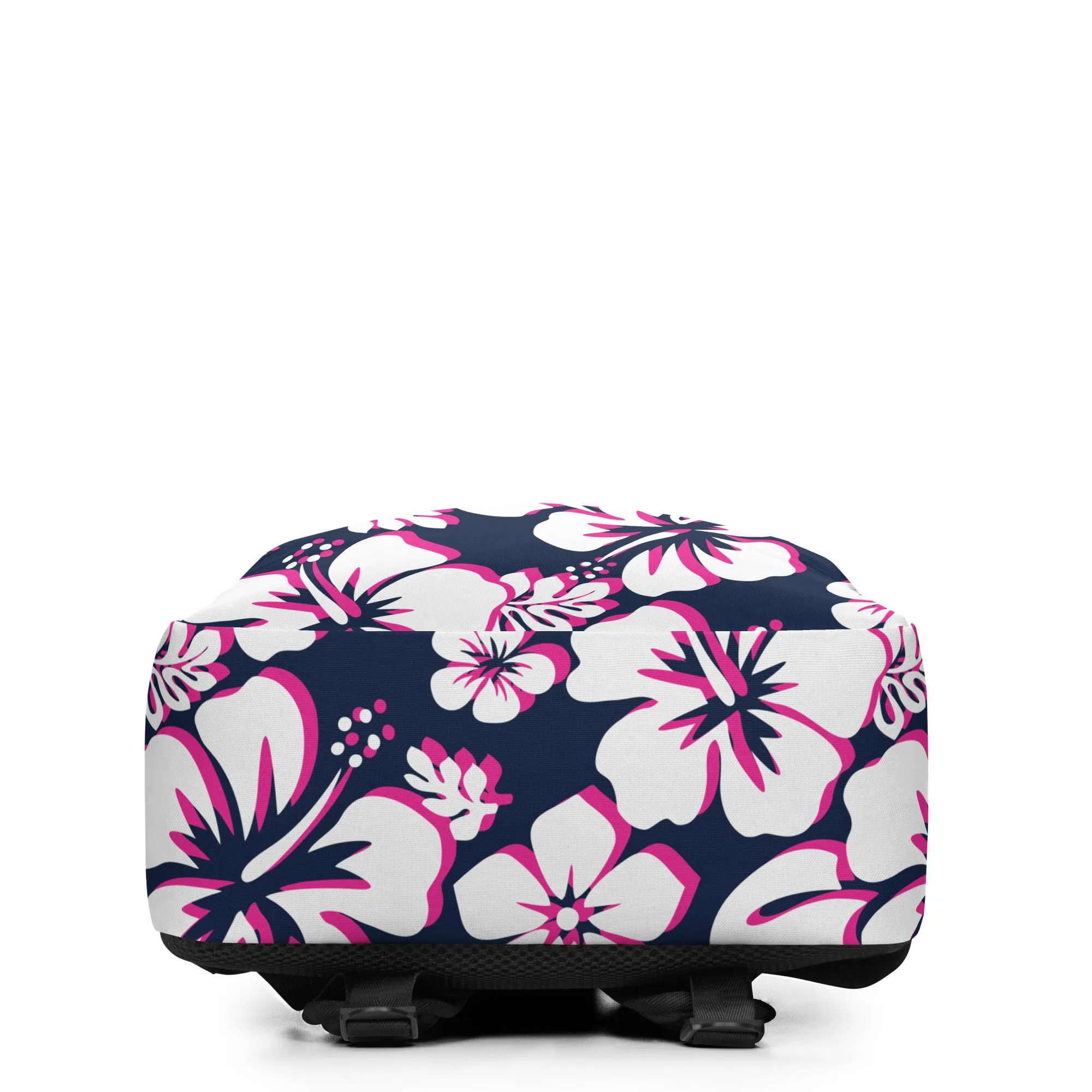 Navy Blue, Hot Pink and White Hawaiian Print Backpack