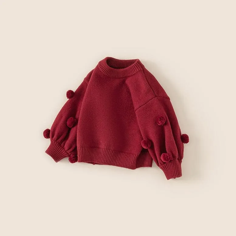 PomPom Lantern Sleeve Knit Sweater