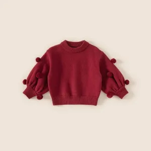 PomPom Lantern Sleeve Knit Sweater