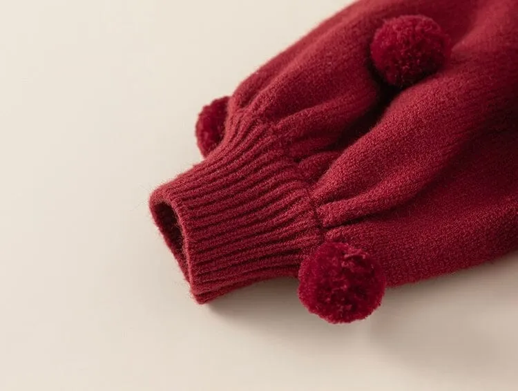 PomPom Lantern Sleeve Knit Sweater