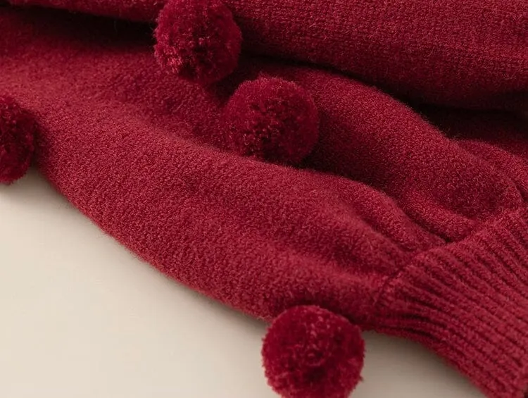 PomPom Lantern Sleeve Knit Sweater