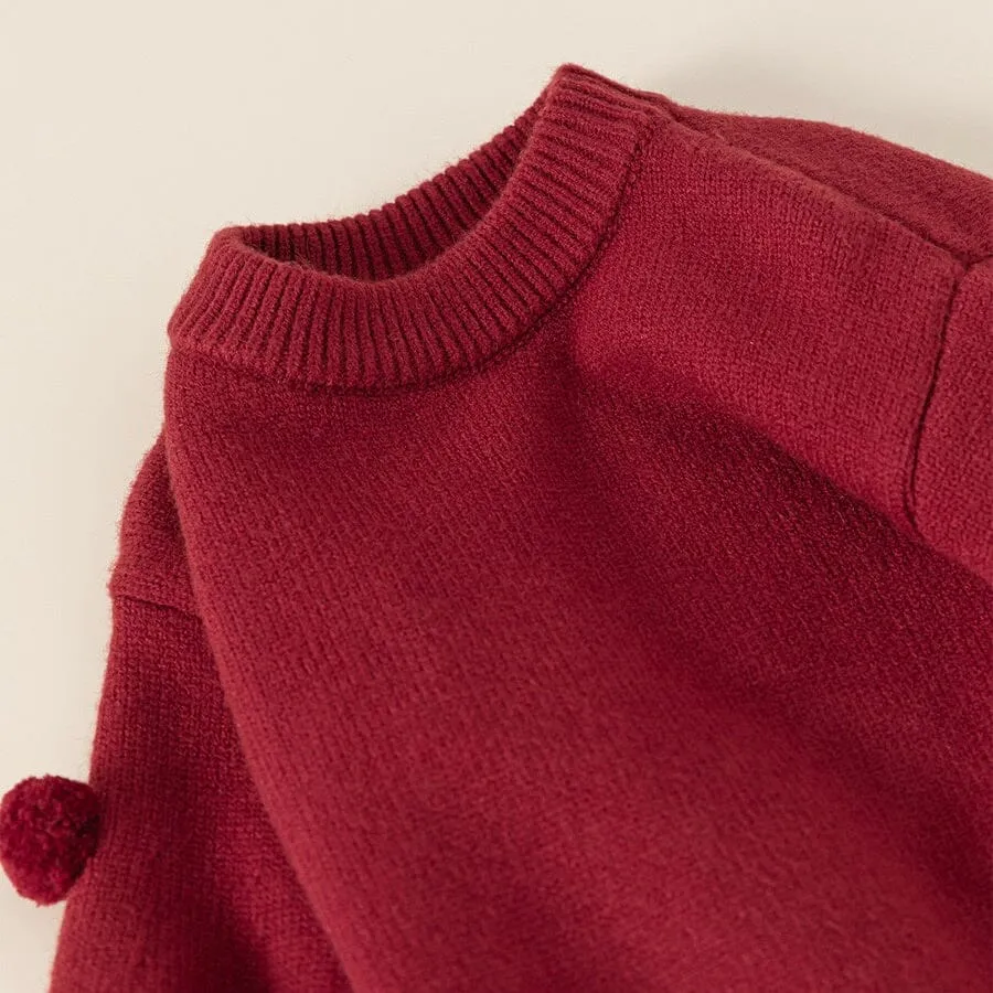 PomPom Lantern Sleeve Knit Sweater