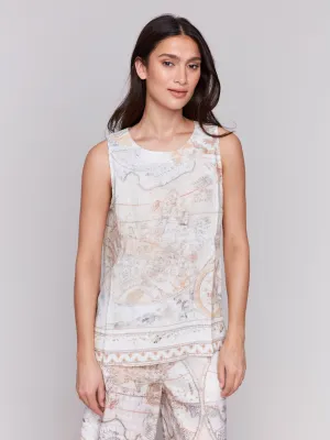Printed Sleeveless Linen Blend Top - Atlas
