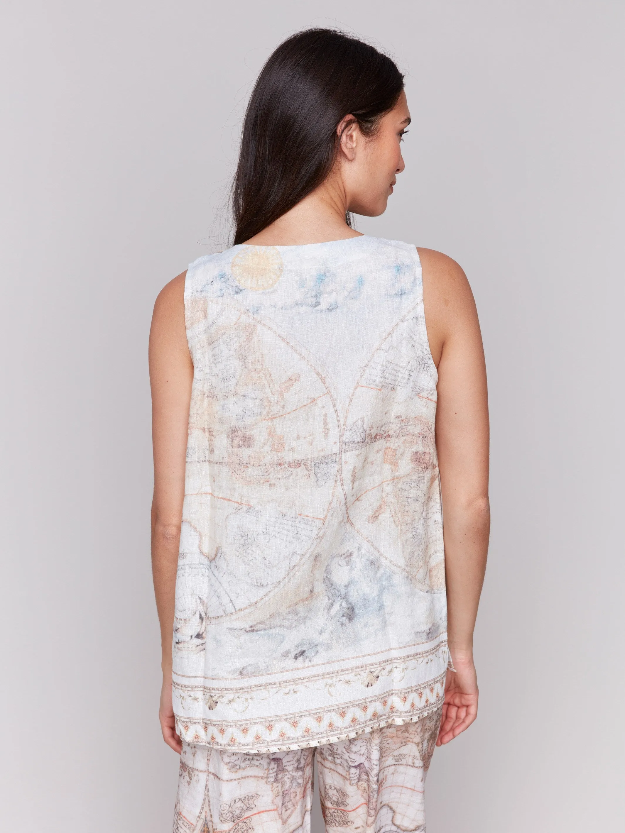 Printed Sleeveless Linen Blend Top - Atlas