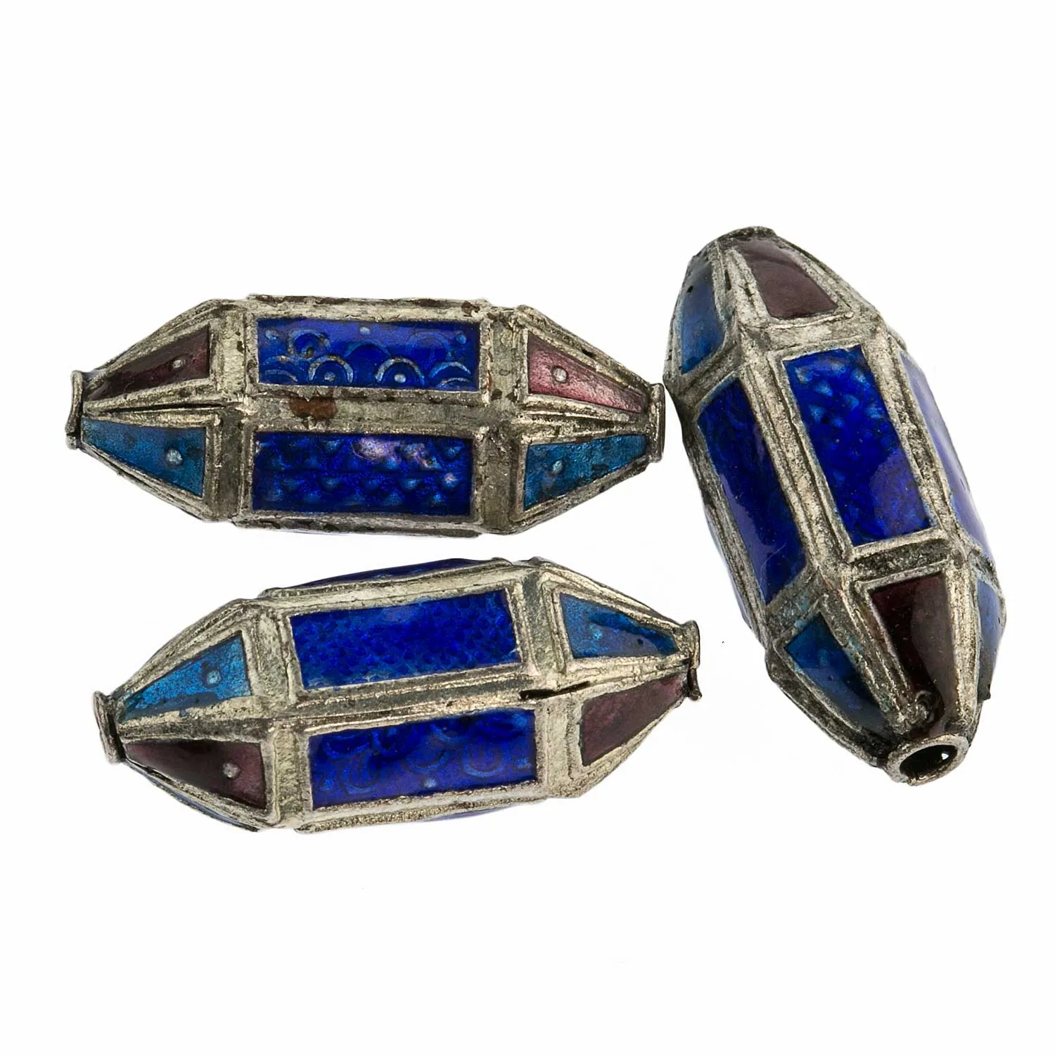 Silver plated enamel panel lantern bead. 25mm. Pkg of 1. b18-0167