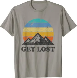 Vintage Hiking - Get Lost - Retro Sunset Mountains Hiker T-Shirt