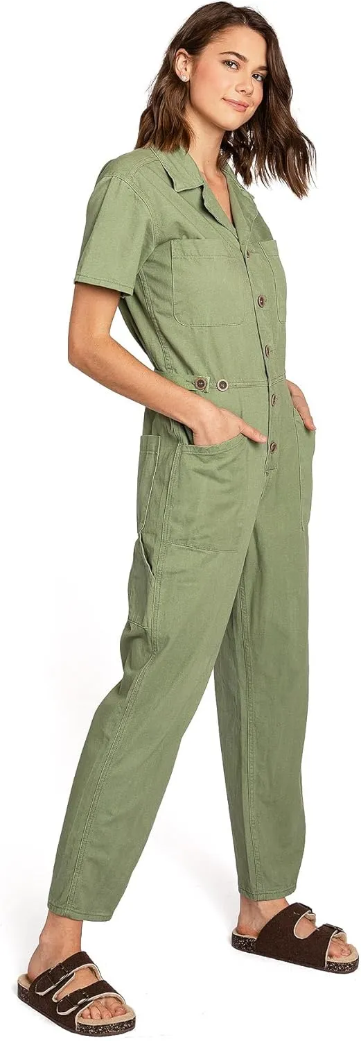 Womens Petite Aviator Utility Denim Jumpsuit
