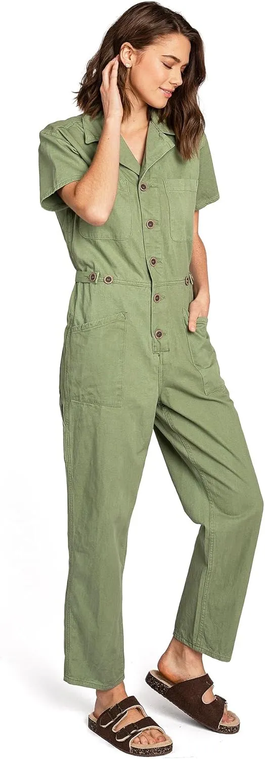 Womens Petite Aviator Utility Denim Jumpsuit