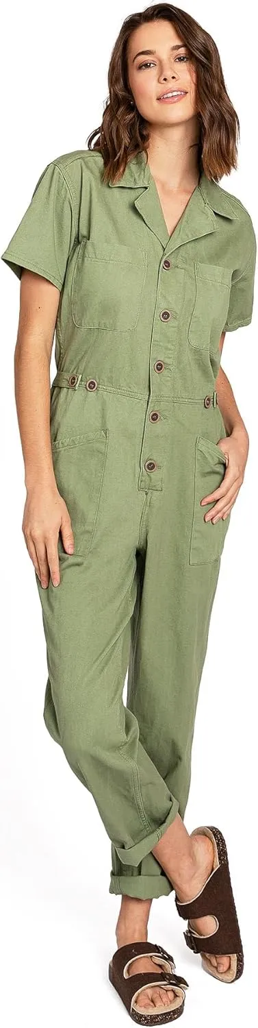 Womens Petite Aviator Utility Denim Jumpsuit